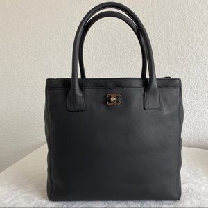 chanel black CC executive tote